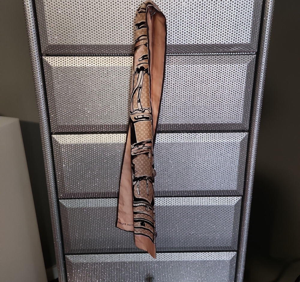 Louis Vuitton Tan or peach and Black Silk Scarf